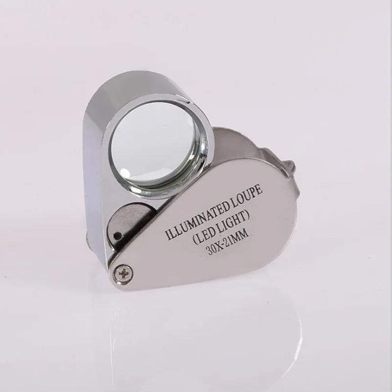 30X LED Folding Magnifying Glass – HD Jewelry Loupe with Light
