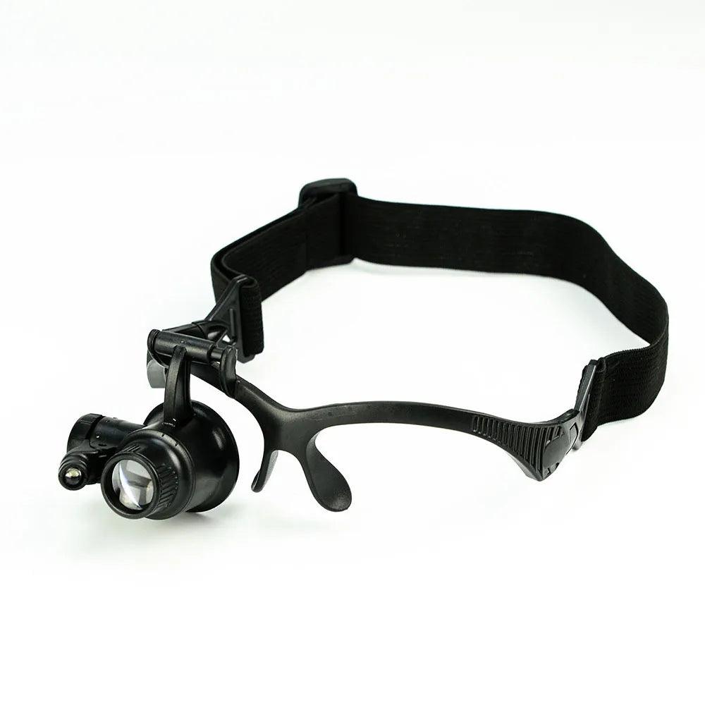 Headband Magnifying Glasses 10X–25X LED Loupe Replaceable Lens