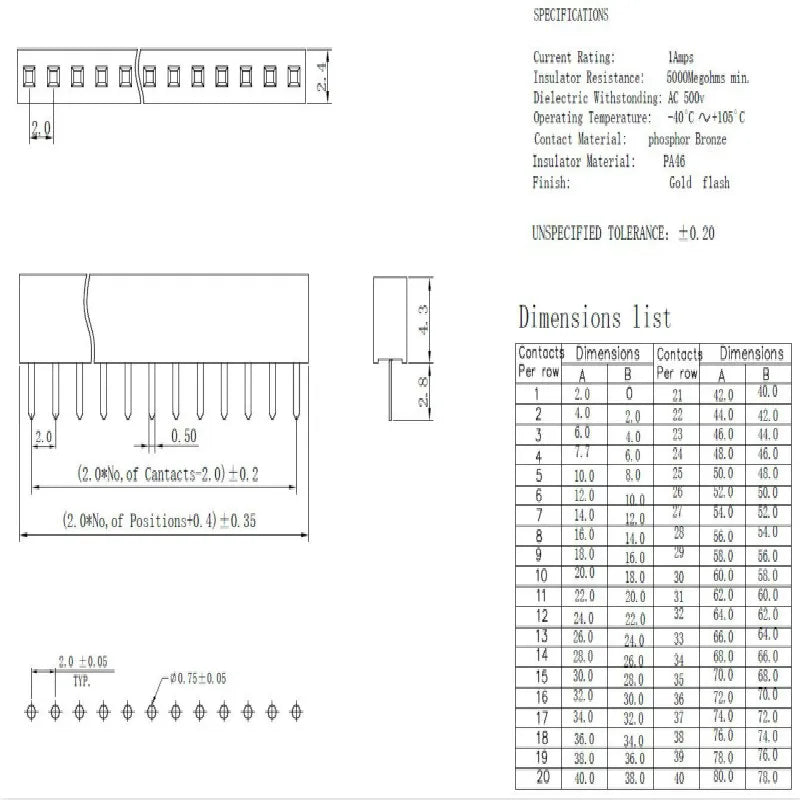 Female Single Row Pin Header 2 3 4 5 6 7 8 9 10 11 12 13 14 15 16 20