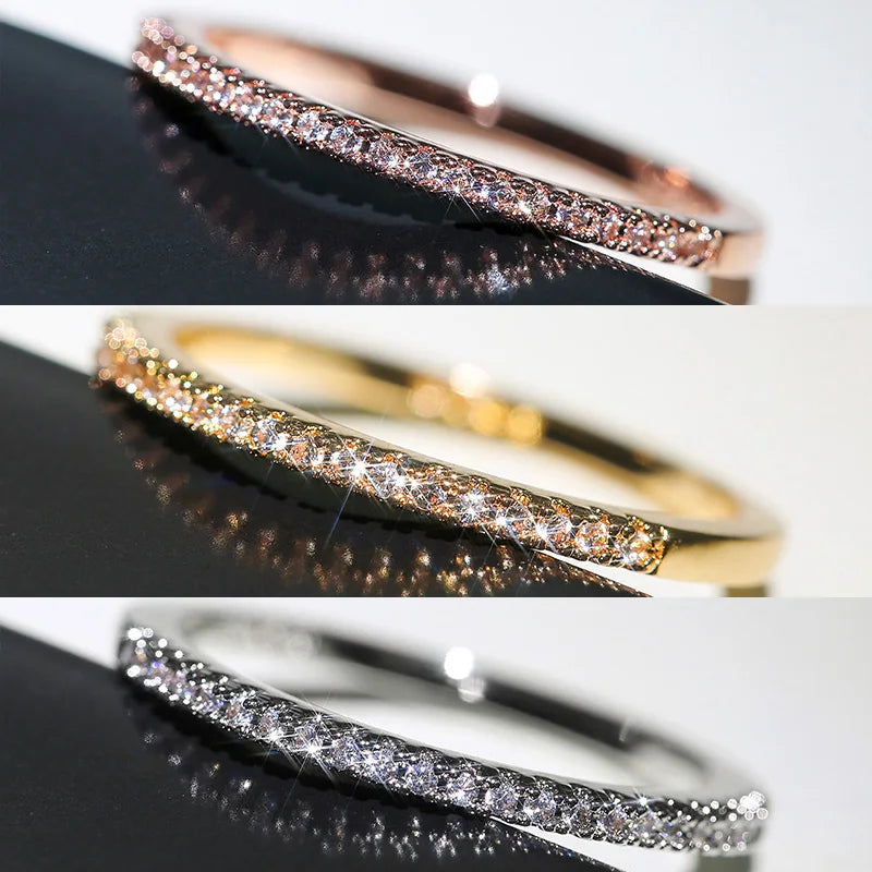 Huitan Women's CZ Band Ring – 3 Colors, Cubic Zirconia