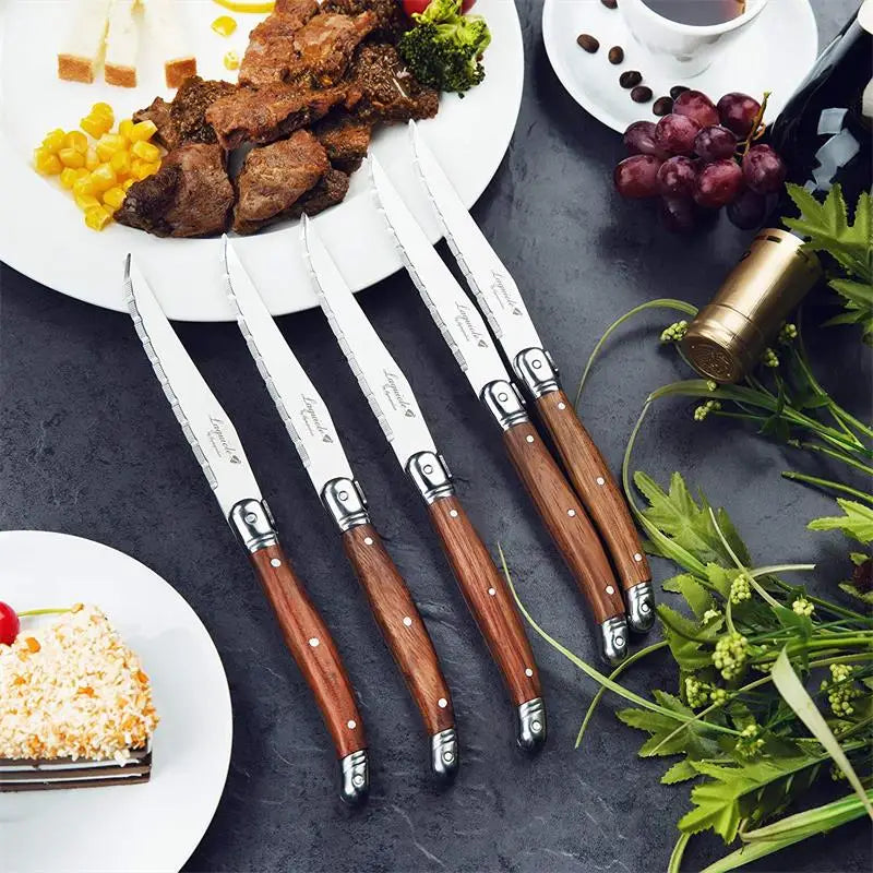 Laguiole-Style Wood Handle Steak Knives – Stainless Steel 6–10 Pc