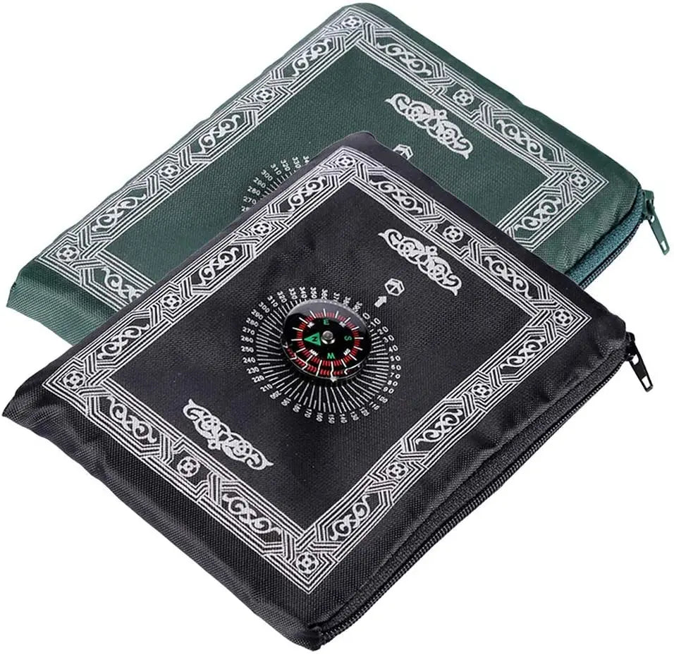 Portable Muslim Travel Prayer Mat with Compass & Booklet