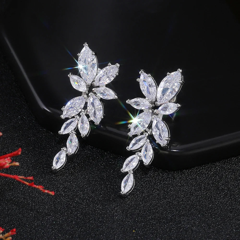 Huitan Marquise CZ Leaf Drop Earrings – Silver Fashion Jewelry