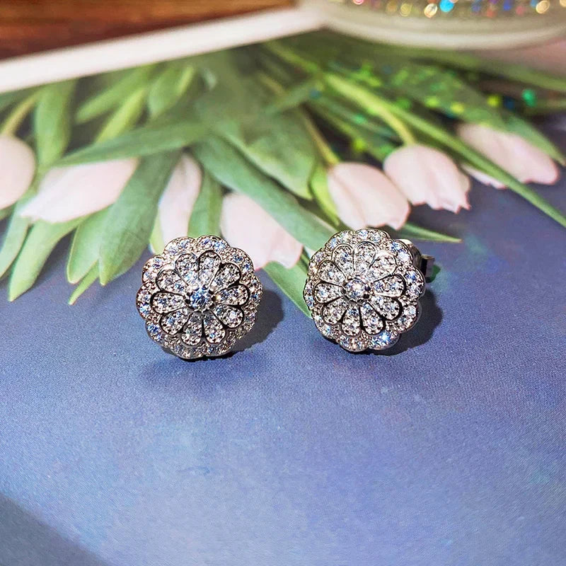 Huitan Flower Stud Earrings – Cubic Zirconia Women's Jewelry