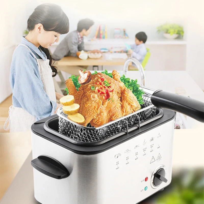1.2L Mini Electric Deep Fryer | 1200W Non-Stick Adjustable Temp