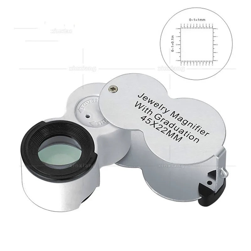 45X Folding Loupe Magnifier with LED, UV Light & Scale