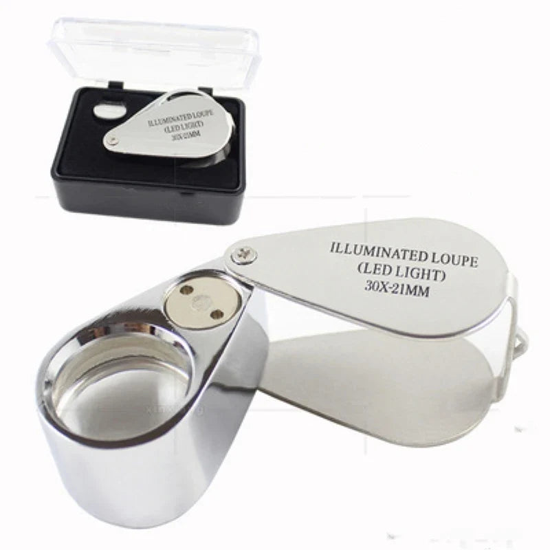 30X LED Folding Magnifying Glass – HD Jewelry Loupe with Light