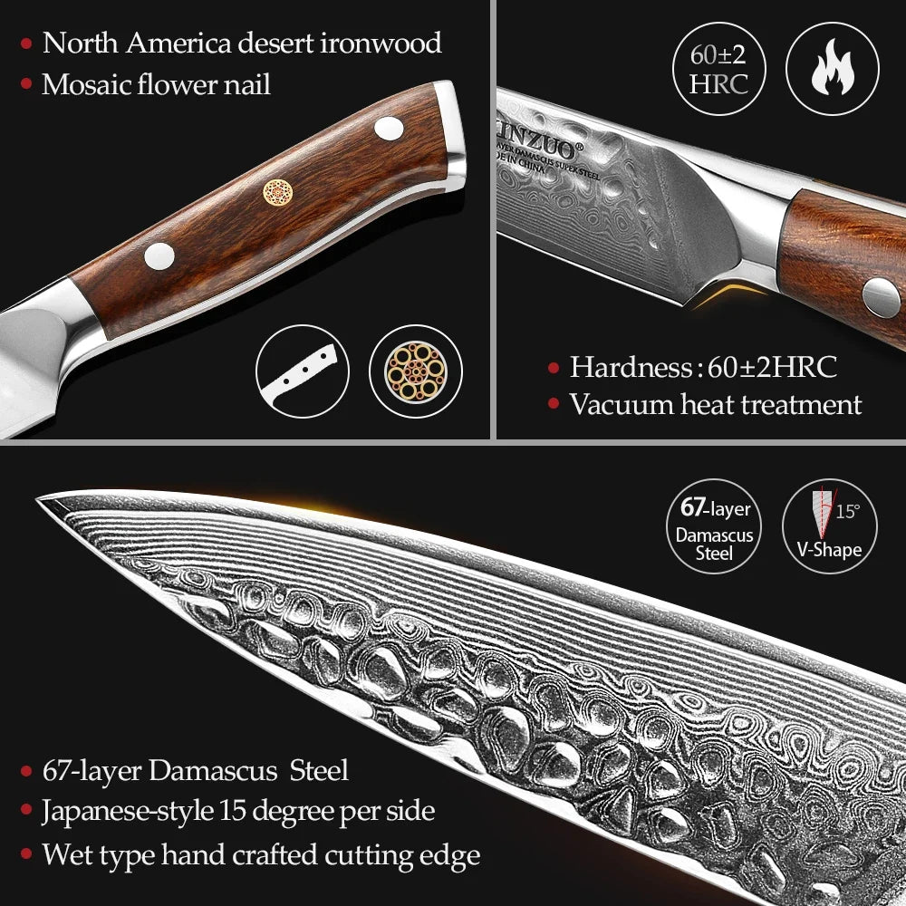 XINZUO 3.5" Damascus Paring Knife – VG10 Steel & Ironwood