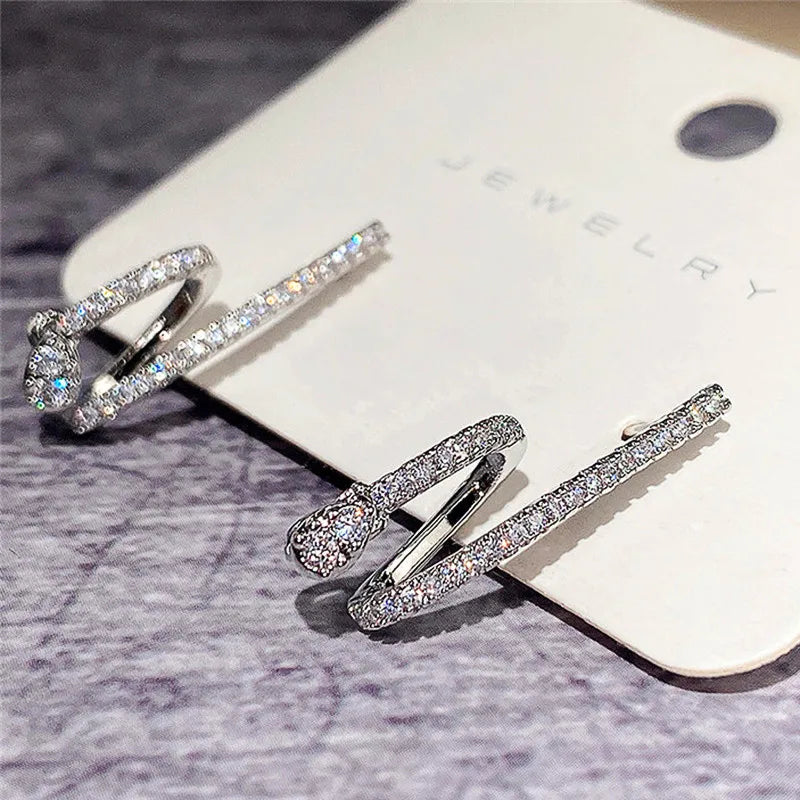 Huitan Bridal CZ Stud Earrings | Silver Cubic Zirconia Women