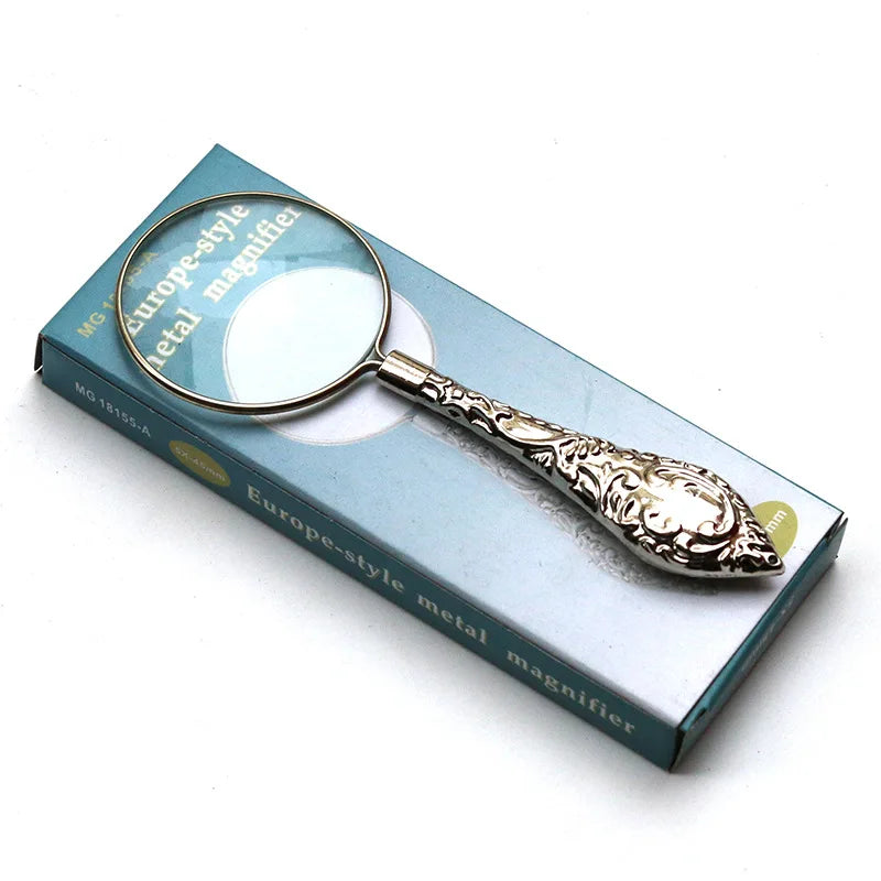 5X Handheld Magnifying Glass – Metal Carved Loupe for Reading & Crafts