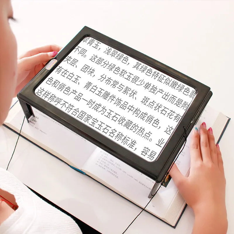 Square Fresnel Lens Desktop Magnifier with LED Light