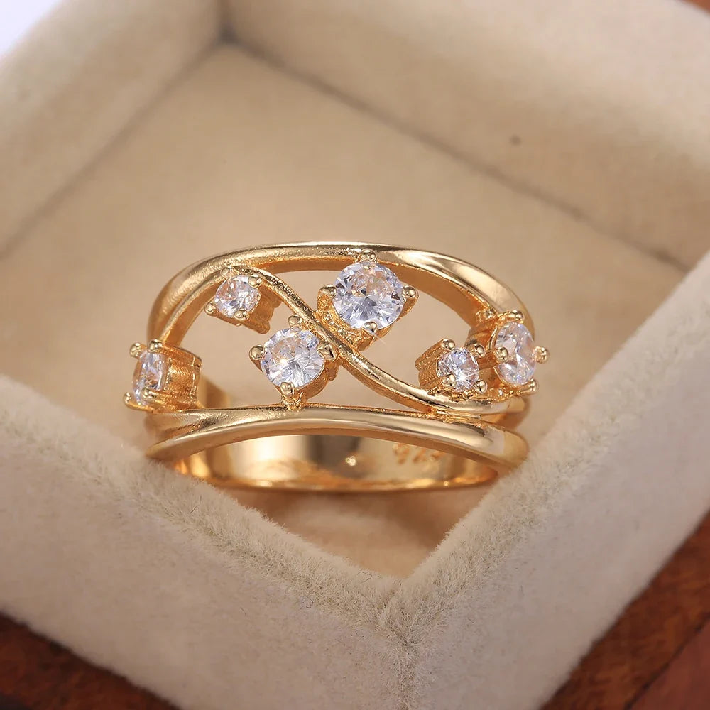 Huitan Hollow Band Ring – Cubic Zirconia Women's Fashion Ring