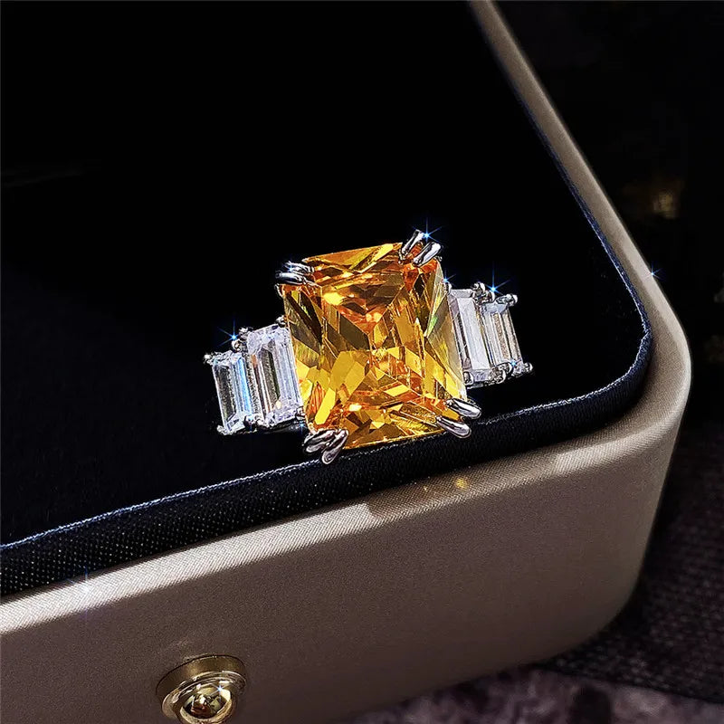 Huitan Blue & Yellow CZ Women's Fashion Ring | Cubic Zirconia