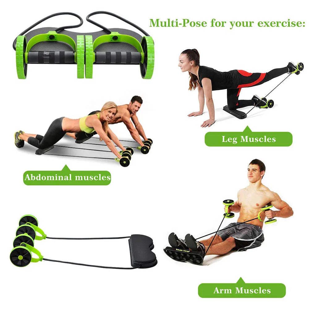 Double Wheel Ab Roller with Resistance Bands & Knee Pad