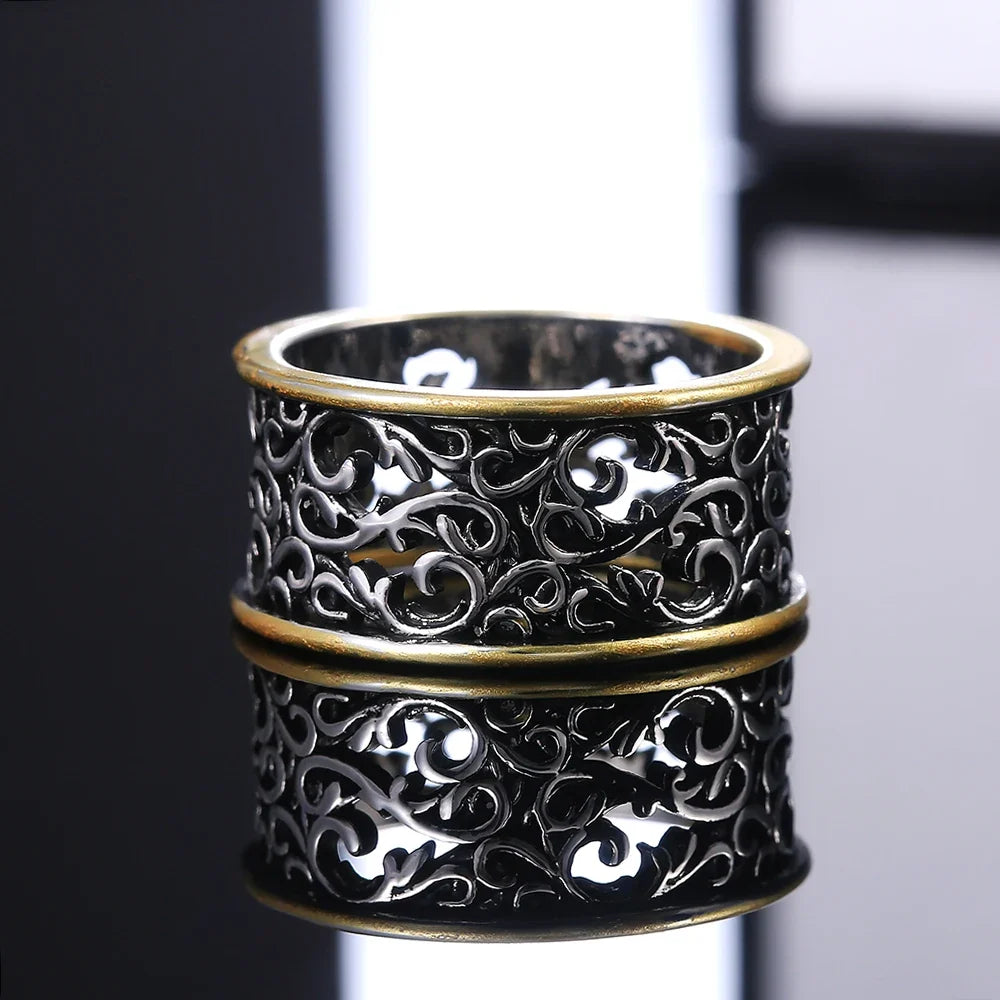 Huitan Two-Tone Vintage Punk Ring for Women | Zinc Alloy
