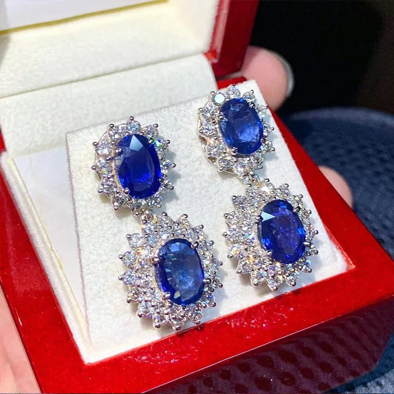 Huitan Blue CZ Dangle Earrings – Elegant Drop Earrings for Women