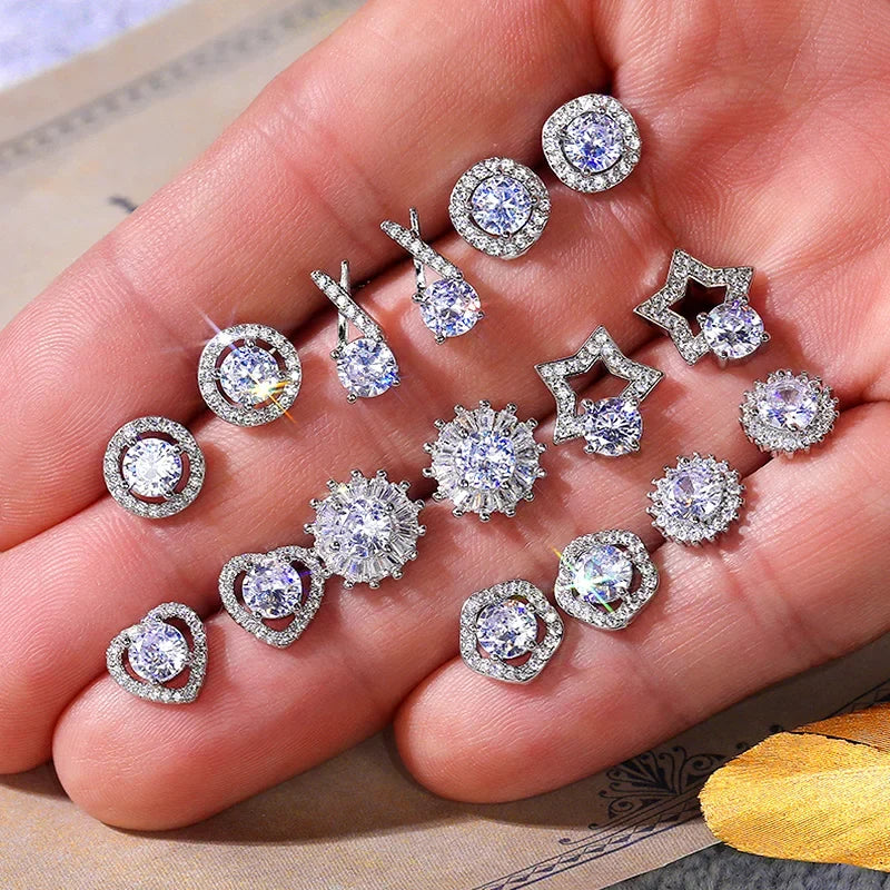 Huitan Cubic Zirconia Stud Earrings – Geometric Fashion Jewelry