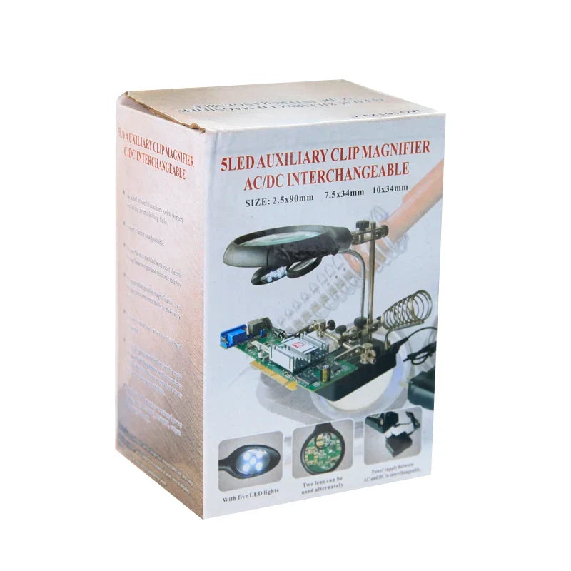 LED Desktop Magnifier with Light – 3 Lens 2.5x–10x Stand