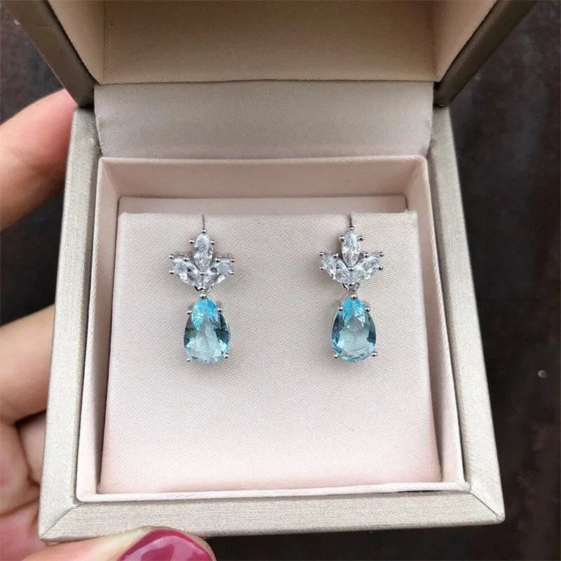 Huitan Light Blue CZ Drop Earrings – Geometric Fashion Jewelry