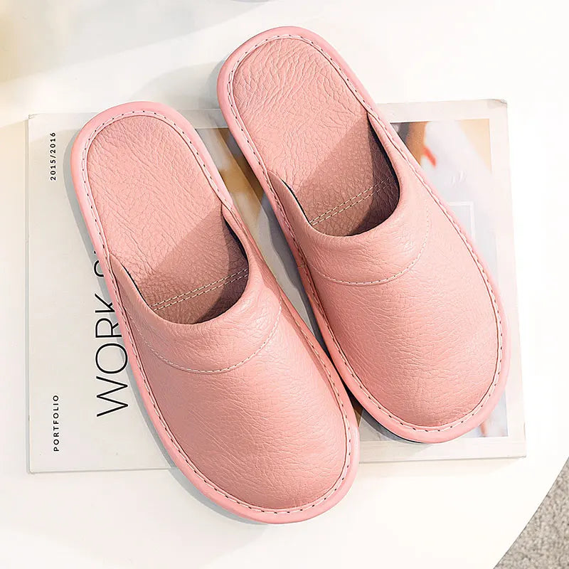Lorilury Non-Slip Waterproof Indoor Leather Slippers Men Women