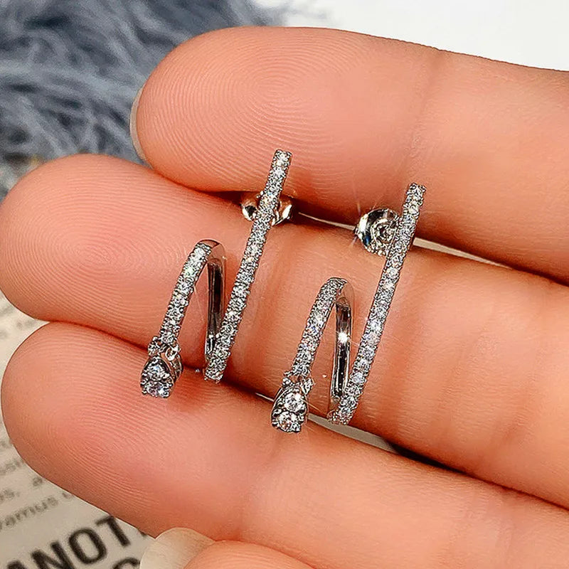 Huitan Bridal CZ Stud Earrings | Silver Cubic Zirconia Women
