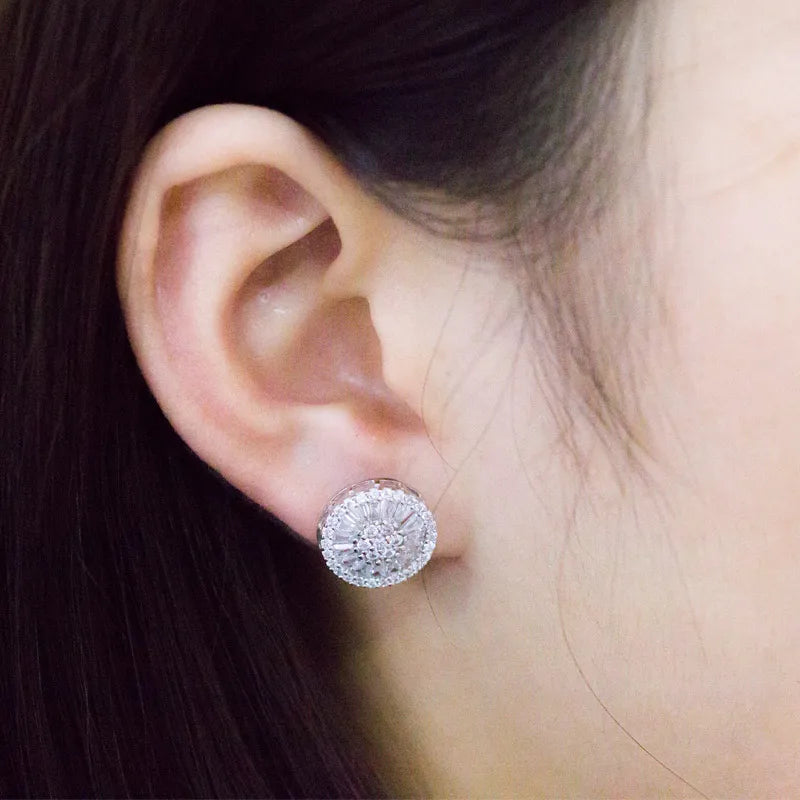 Huitan Round CZ Stud Earrings – Cubic Zirconia Women's Jewelry