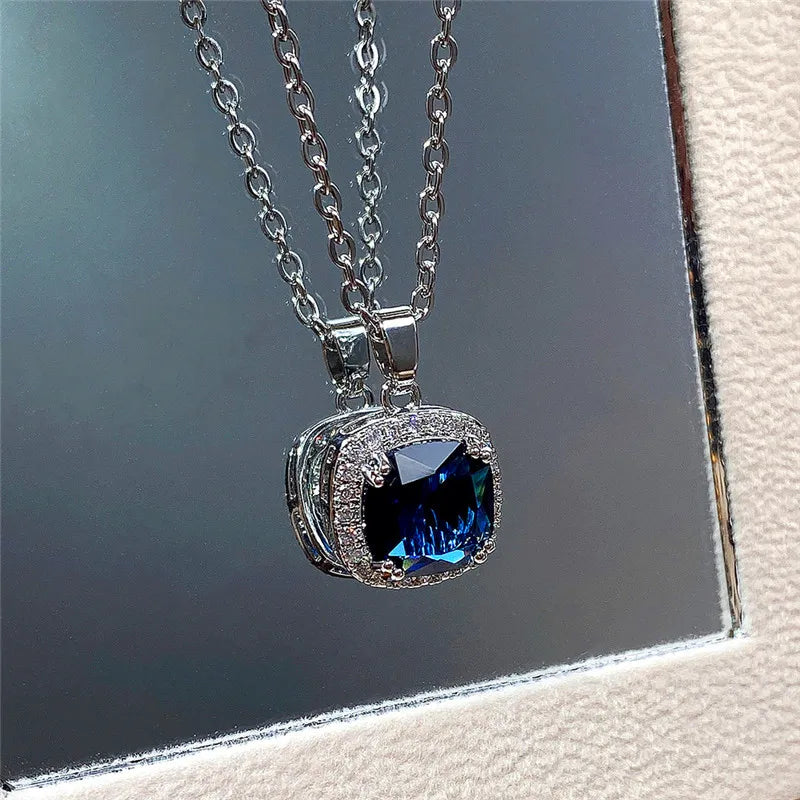 Huitan Blue Cubic Zirconia Pendant Necklace | Women's Jewelry