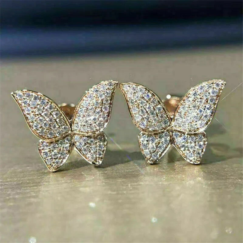 Huitan Butterfly Stud Earrings – Cubic Zirconia Women's Jewelry