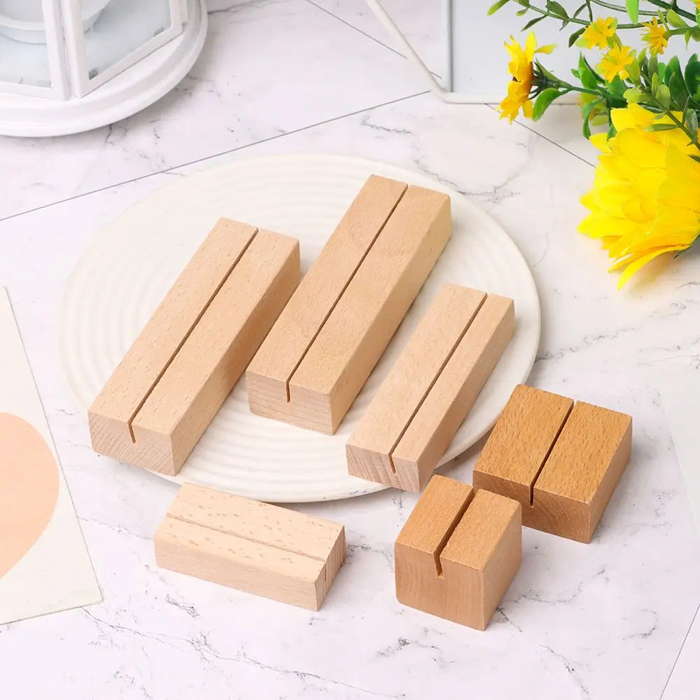 Picture Frame Base Desk Card Natural Wooden Notes Clips Photo Holder