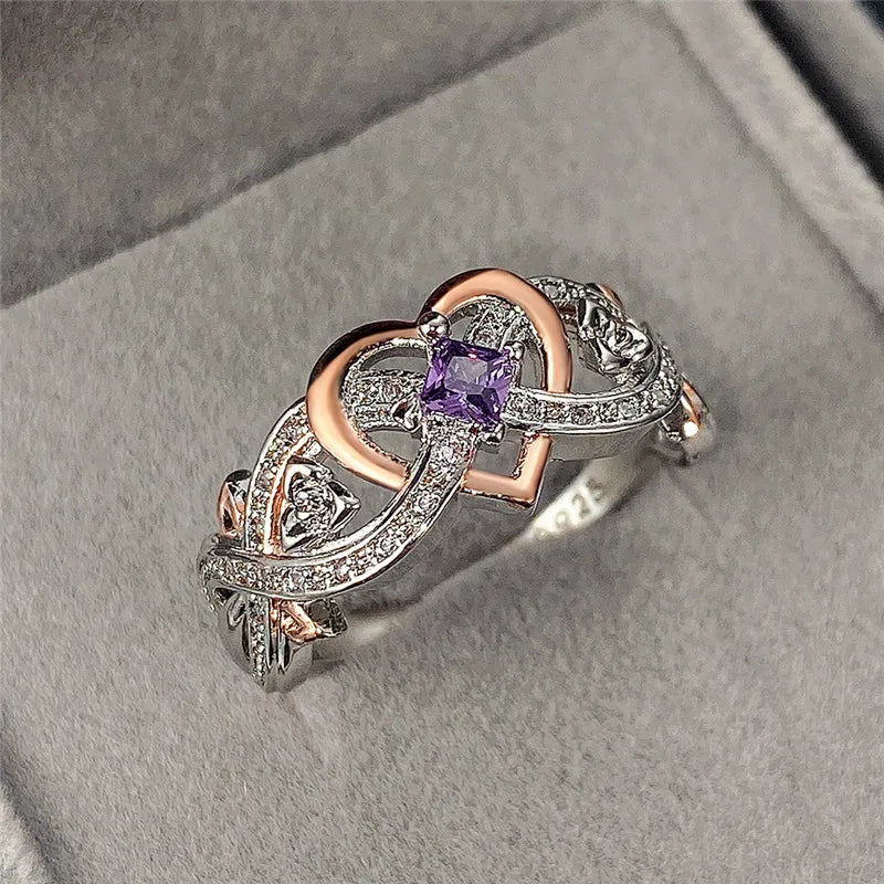 Huitan Women's Heart Rose Ring – Cubic Zirconia Wedding Band