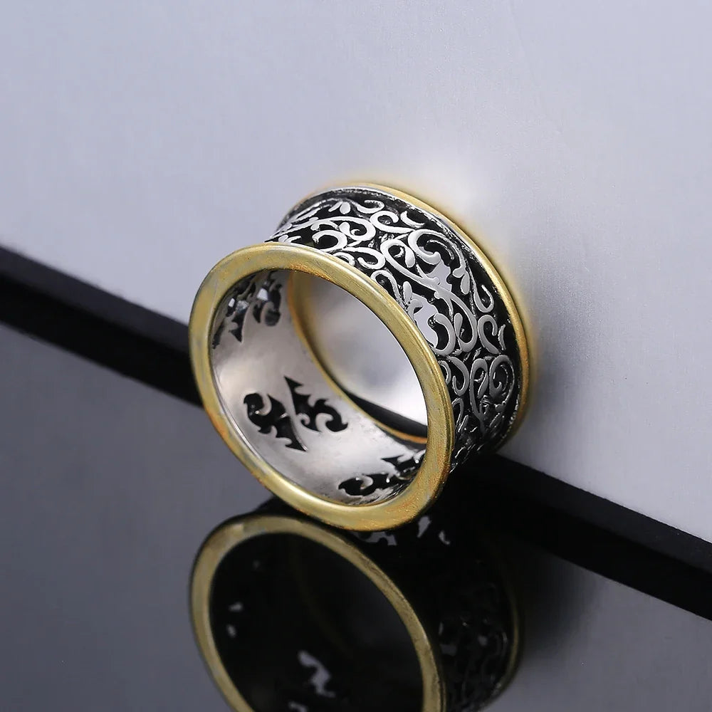 Huitan Two-Tone Vintage Punk Ring for Women | Zinc Alloy