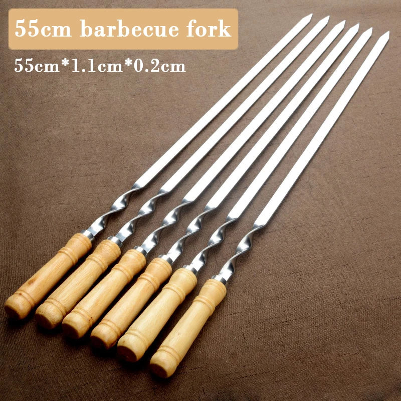 55cm Stainless Steel BBQ Skewers Set | Wood Handle 6–12 Pcs