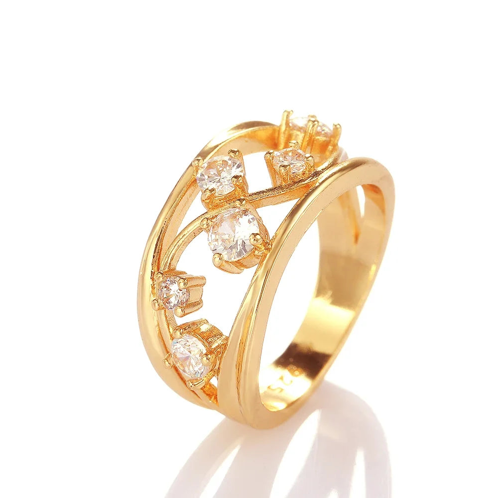 Huitan Hollow Band Ring – Cubic Zirconia Women's Fashion Ring