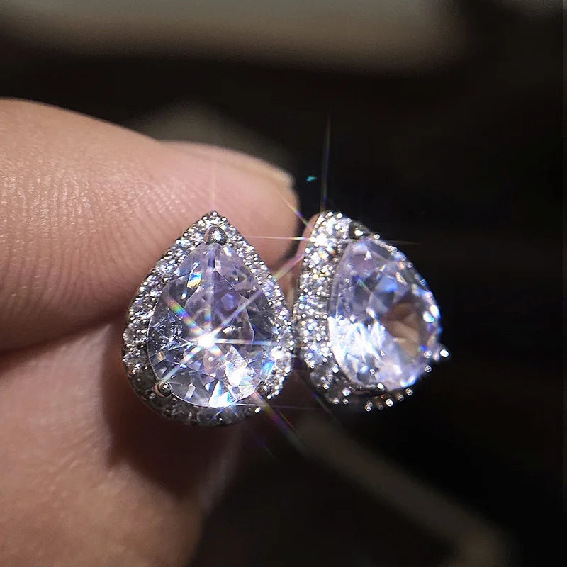 Huitan Pear Shape CZ Stud Earrings – Women's Fashion Jewelry