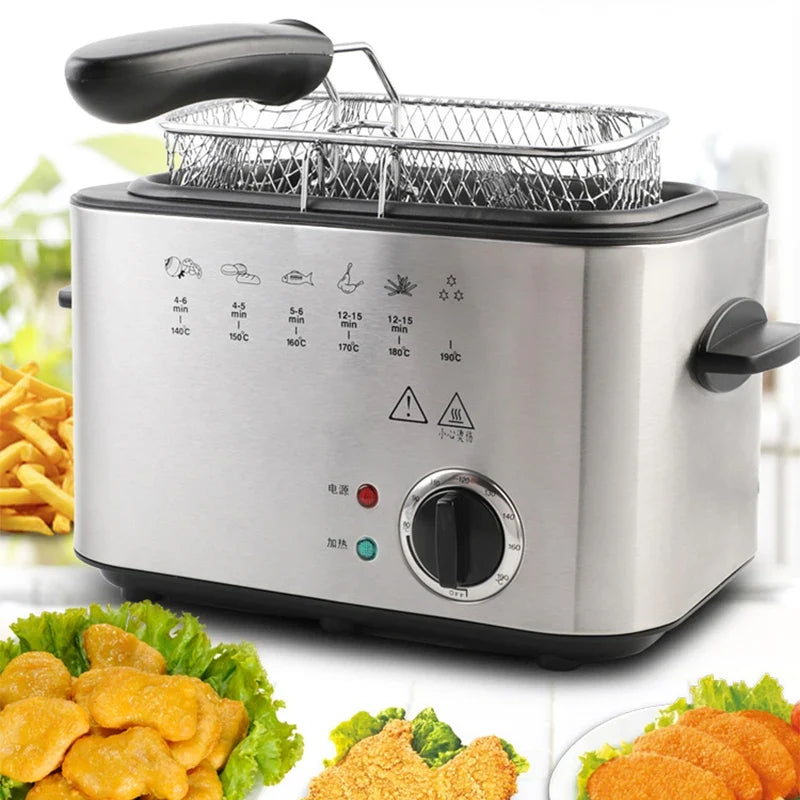 1.2L Mini Electric Deep Fryer | 1200W Non-Stick Adjustable Temp