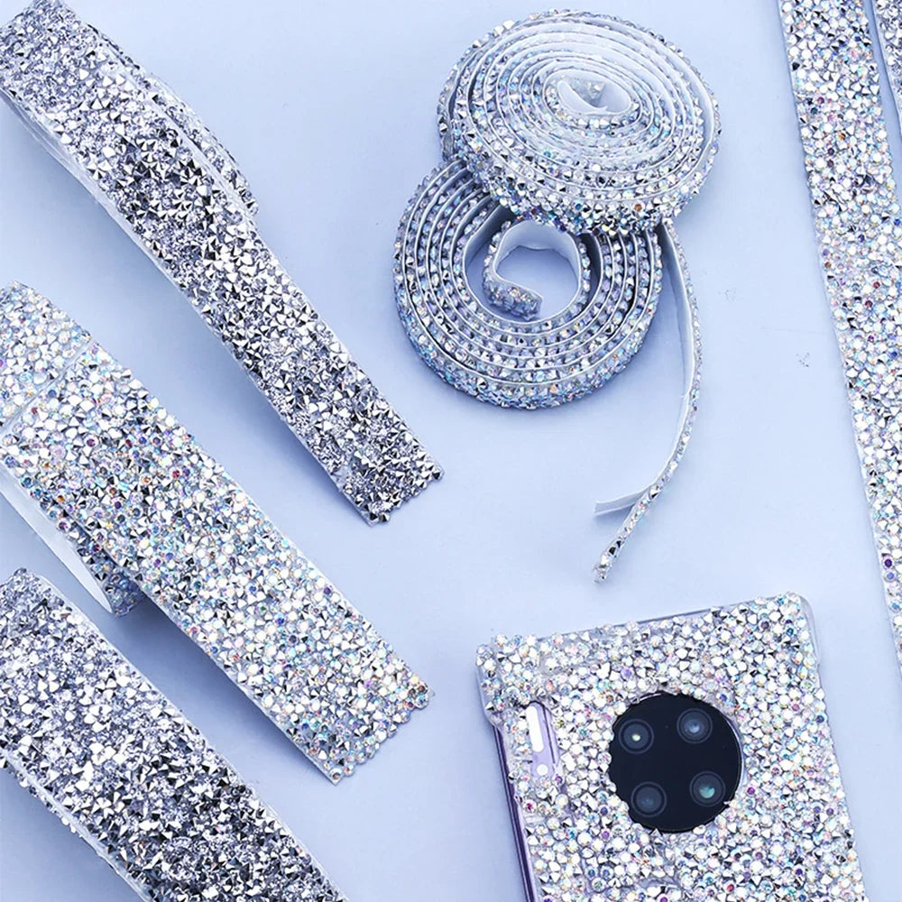 1 Yard Self-adhesive Gold Crystal Rhinestone Tape Trim Applicator DIY