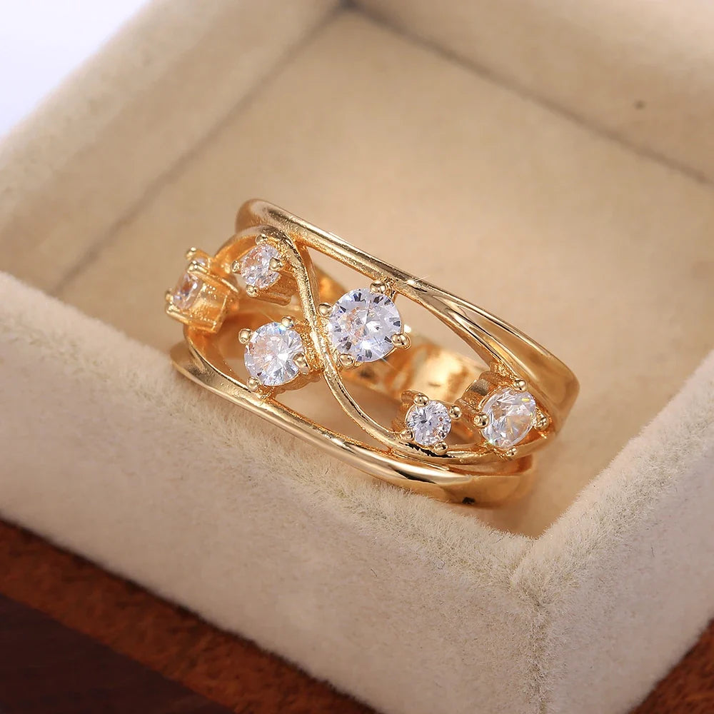 Huitan Hollow Band Ring – Cubic Zirconia Women's Fashion Ring
