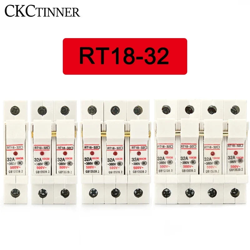 DIN Rail Fuse Holder 1P–4P RT18-32X 500V 10x38mm with Fuse