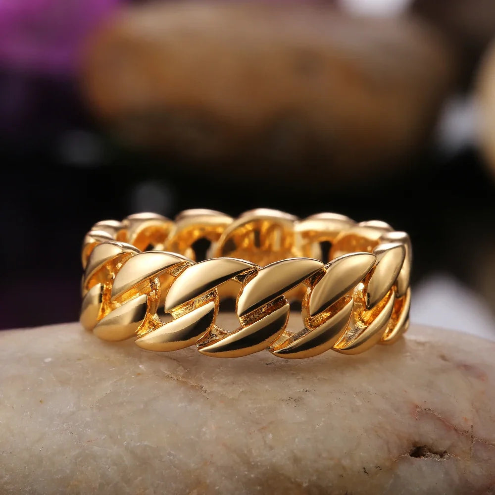 Huitan Chain Link Ring – Unisex Hip-Hop Brass Band Sizes 7–12