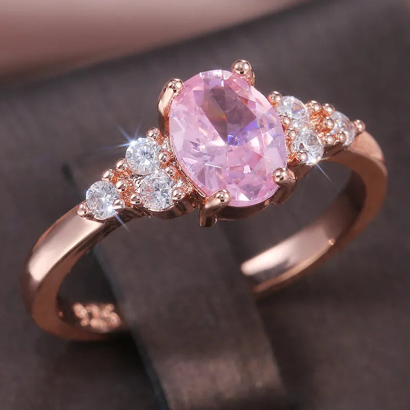 Huitan Pink Cubic Zirconia Princess Ring – Rose Gold Tone