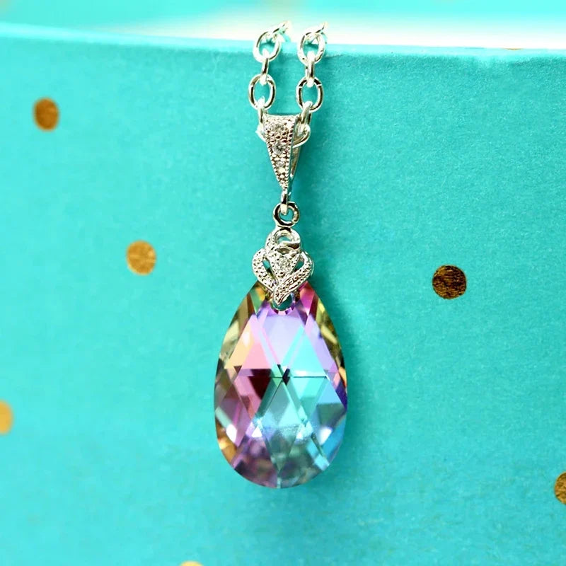 Huitan Colorful Water Drop CZ Pendant Necklace | Party Jewelry