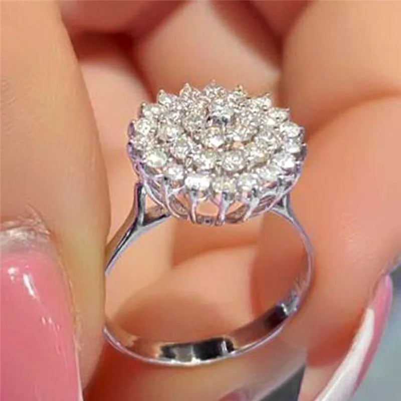 Huitan Flower CZ Ring for Women | Full Pavé Wedding Band