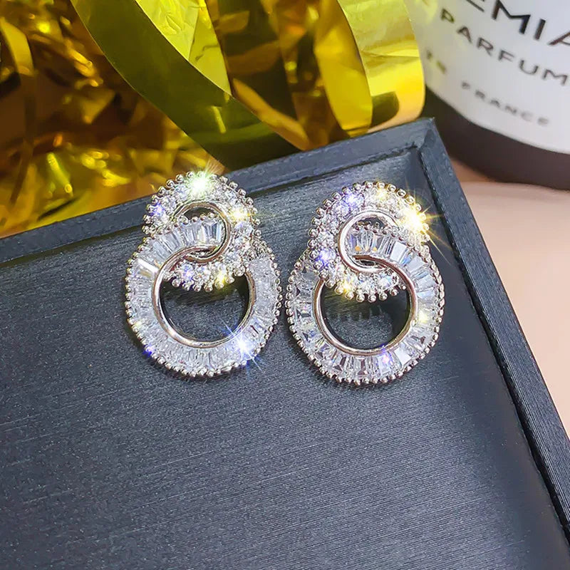 Huitan Crystal Cubic Zirconia Figure-8 Stud Earrings Women