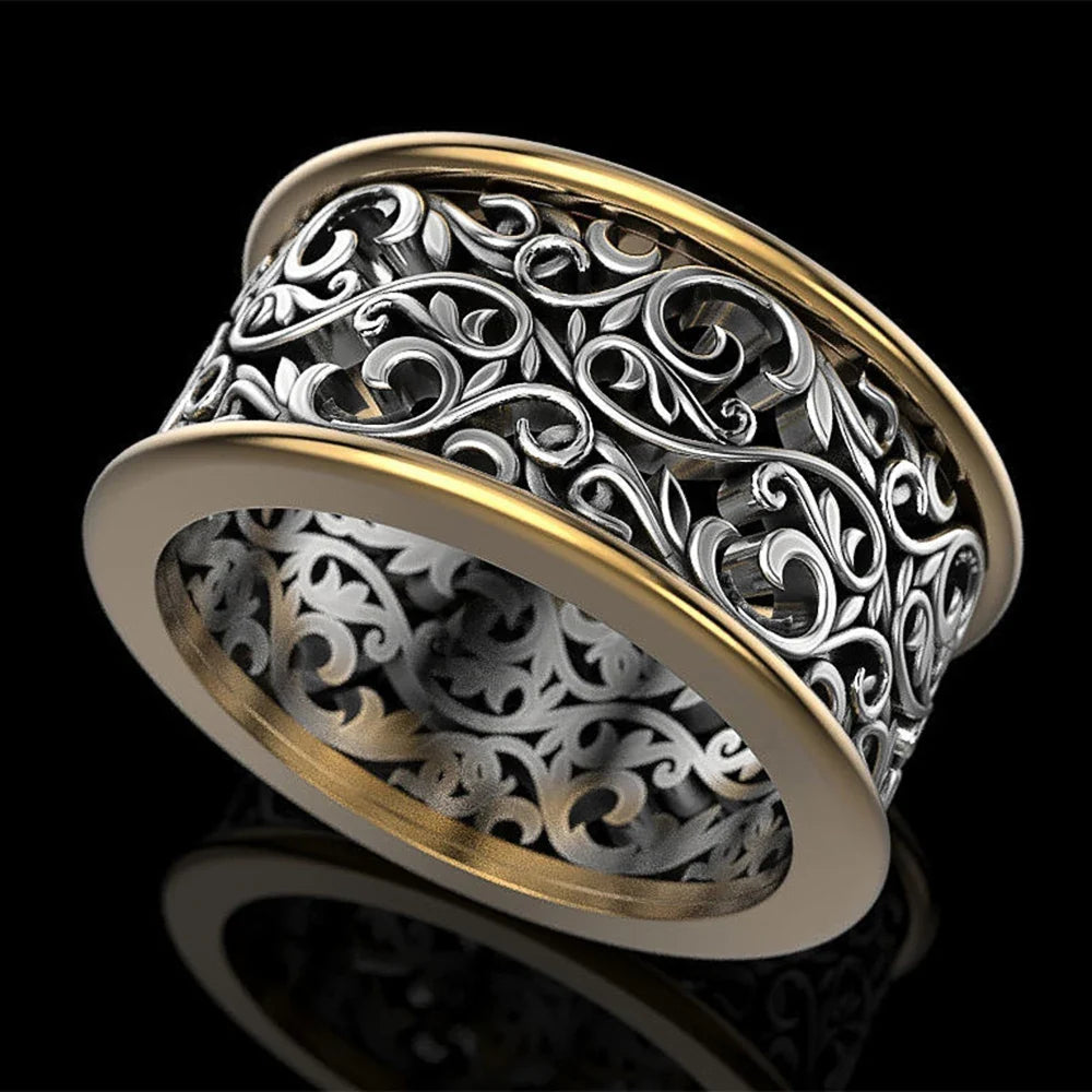 Huitan Two-Tone Vintage Punk Ring for Women | Zinc Alloy