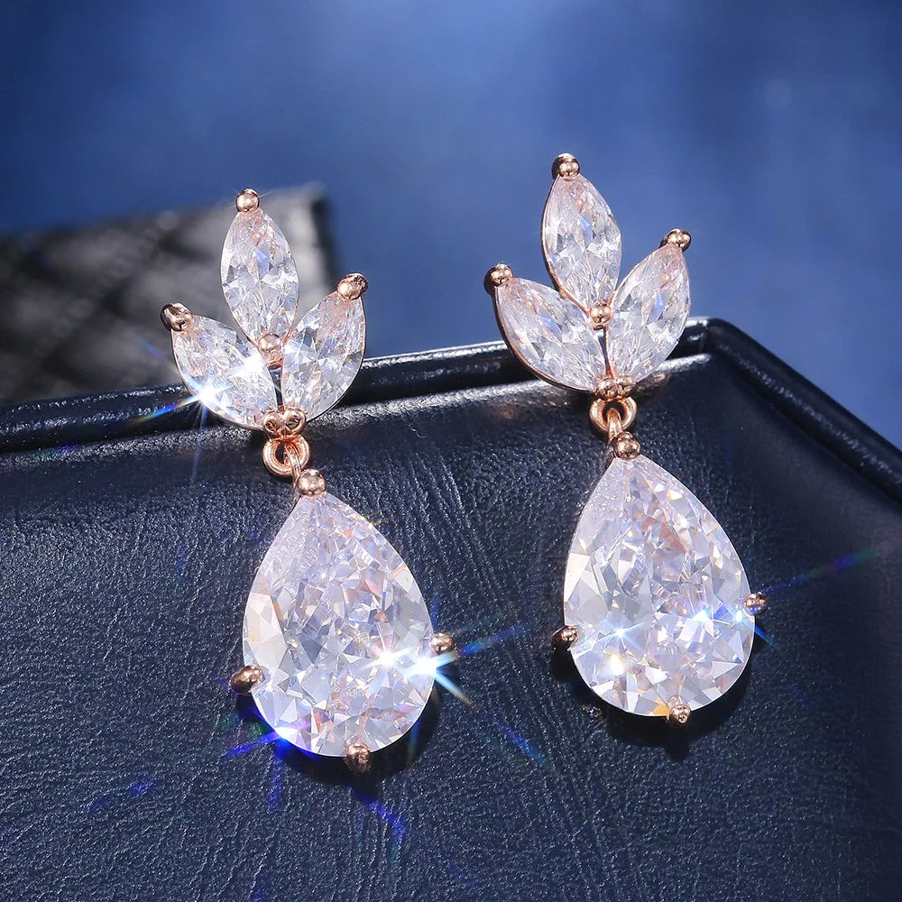 Huitan Crystal Zirconia Bridal Drop Earrings for Women