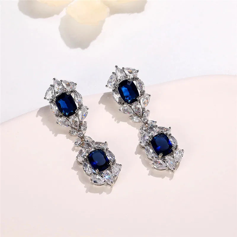 Huitan Blue & White CZ Drop Earrings | Women's Trendy Jewelry