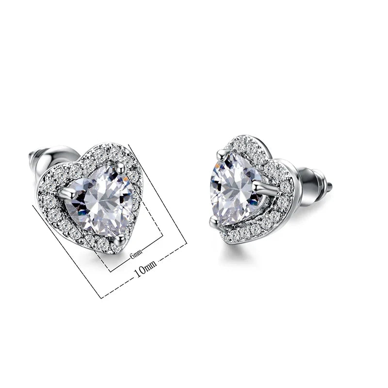 Huitan Heart Stud Earrings – 7 Colors | Cubic Zirconia