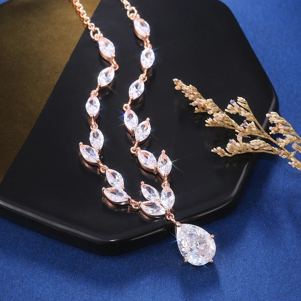 Huitan Water Drop CZ Pendant Necklace | Iced Out Women's Jewelry