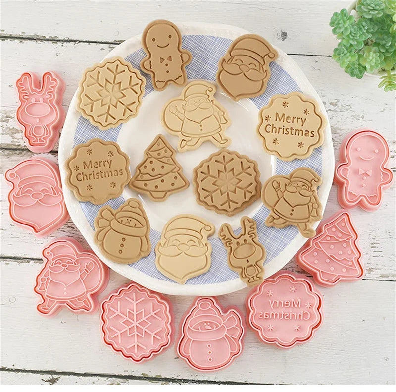 8-Piece Christmas & Halloween Cookie Cutter 3D Stamp Set