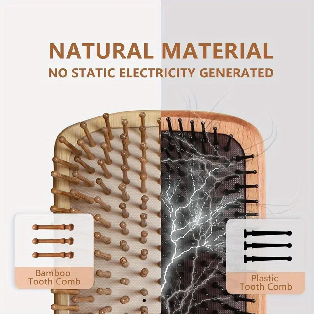 Natural Bamboo Air Cushion Paddle Comb | Scalp Massage & Wig